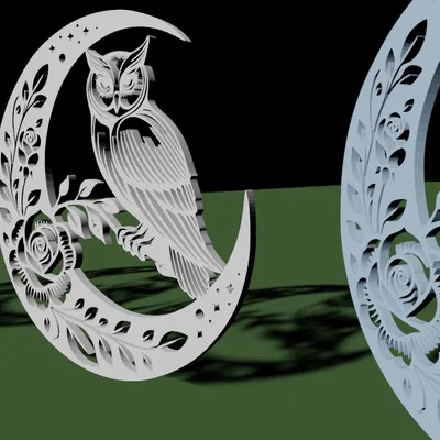 Mô hình 3D Cú đêm và Trăng khuyết (Moon Owl) trang trí nghệ thuật