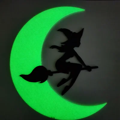 Mô hình 3D Trăng khuyết và Phù thủy trang trí Halloween độc đáo