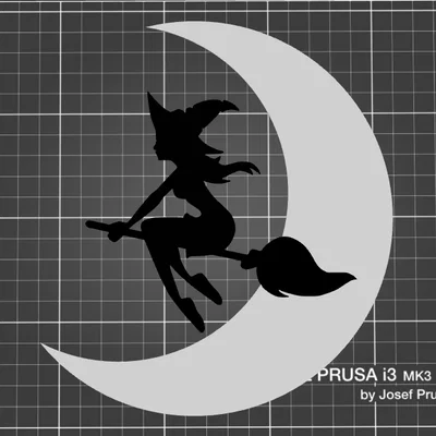 Mô hình 3D Trăng khuyết và Phù thủy trang trí Halloween độc đáo