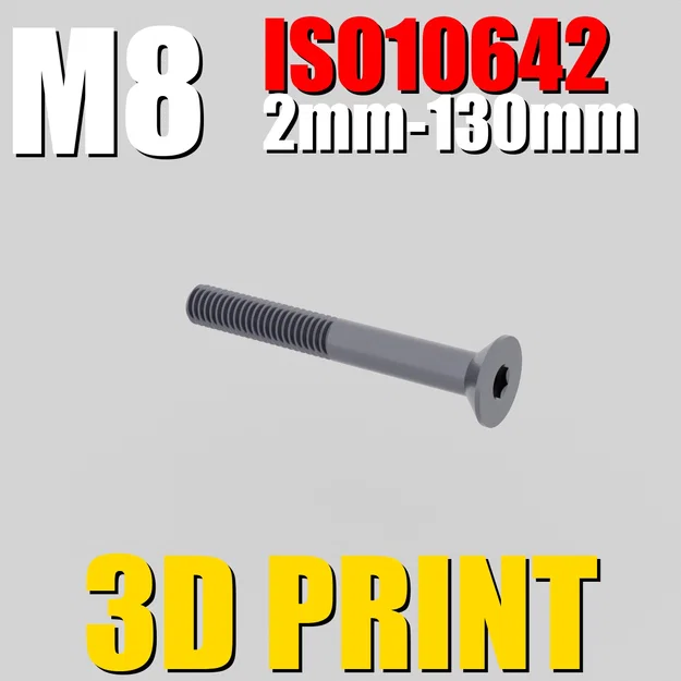 Bu-lông lục giác ISO10642 M8 | 2mm-130mm | File STL tối ưu cho in 3D - Image 1
