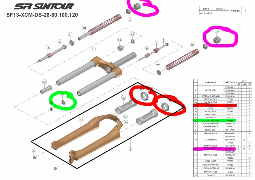 Bộ linh kiện Oil Mod cho phuộc SR Suntour SF13-XCM - Image 1