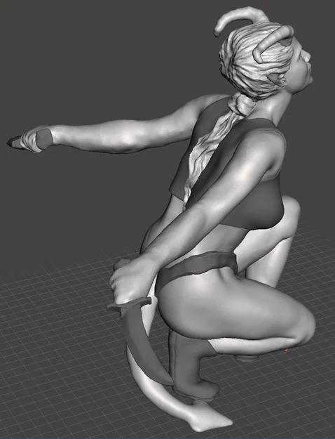 Tiefling nữ tinh nghịch, đồ ngủ, ngồi chồm hỗm cầm dao găm - Image 1