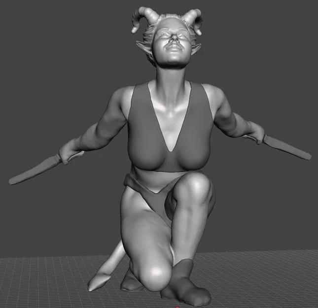 Tiefling nữ tinh nghịch, đồ ngủ, ngồi chồm hỗm cầm dao găm - Image 4