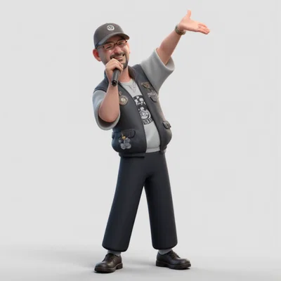 Mô hình 3D nhân vật MC người dẫn chương trình cầm micro đầy phong cách