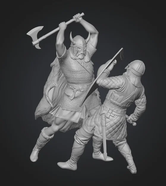 Mô hình 3D trận chiến Viking đối đầu Rìu và Khiên cực kỳ chi tiết - Image 1