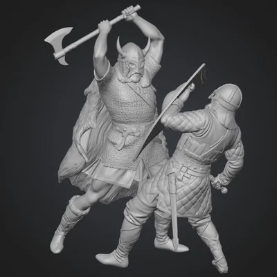 Mô hình 3D trận chiến Viking đối đầu Rìu và Khiên cực kỳ chi tiết