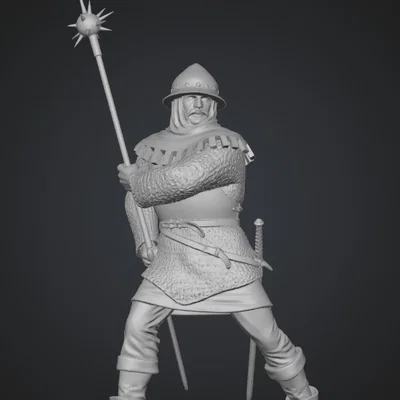 Mô hình 3D chiến binh Hussite với chùy Morgenstern đầy uy lực