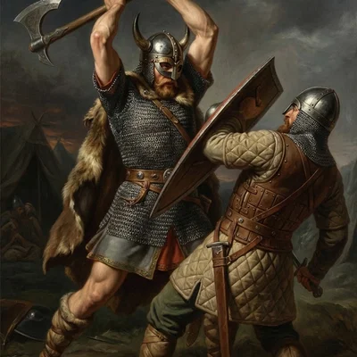 Mô hình 3D trận chiến Viking đối đầu Rìu và Khiên cực kỳ chi tiết