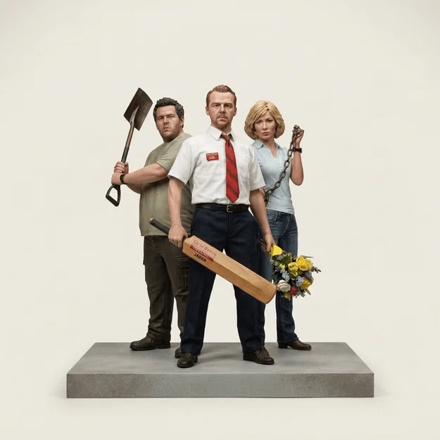 Mô hình 3D bộ ba nhân vật phim Shaun of the Dead (2004) - Image 1