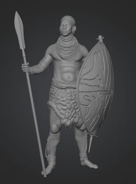 Mô hình 3D chiến binh Phi Châu Zebra Shield Warrior sắc nét - Image 1