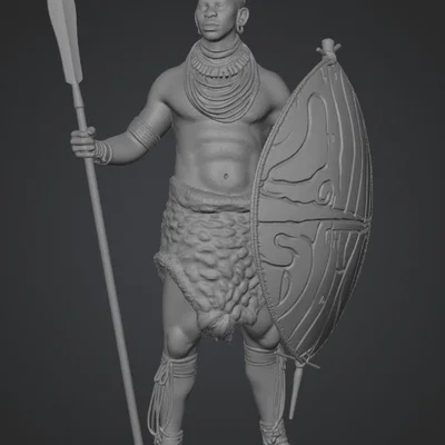 Mô hình 3D chiến binh Phi Châu Zebra Shield Warrior sắc nét