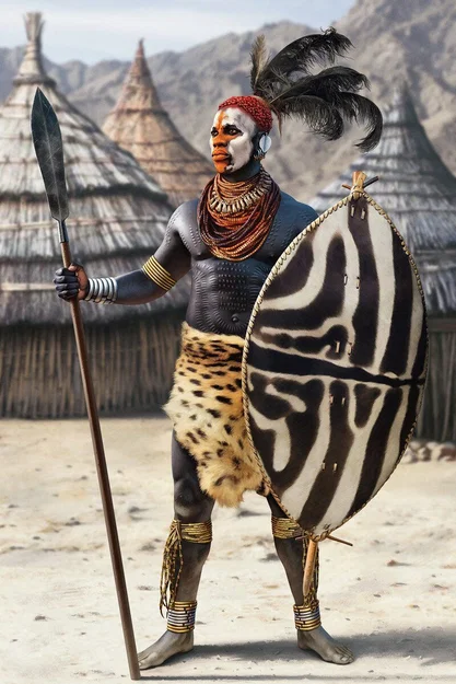 Mô hình 3D chiến binh Phi Châu Zebra Shield Warrior sắc nét - Image 2