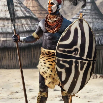 Mô hình 3D chiến binh Phi Châu Zebra Shield Warrior sắc nét