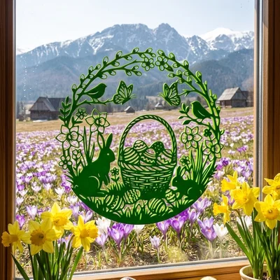 Mẫu trang trí tường hoặc cửa sổ hình tròn cho lễ Phục sinh (SVG)