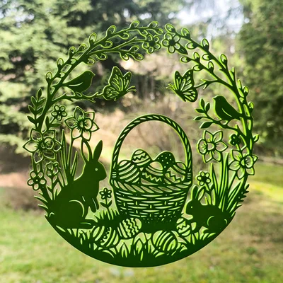 Mẫu trang trí tường hoặc cửa sổ hình tròn cho lễ Phục sinh (SVG)