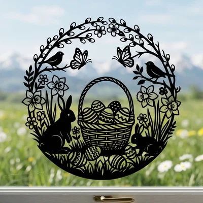 Mẫu trang trí tường hoặc cửa sổ hình tròn cho lễ Phục sinh (SVG)