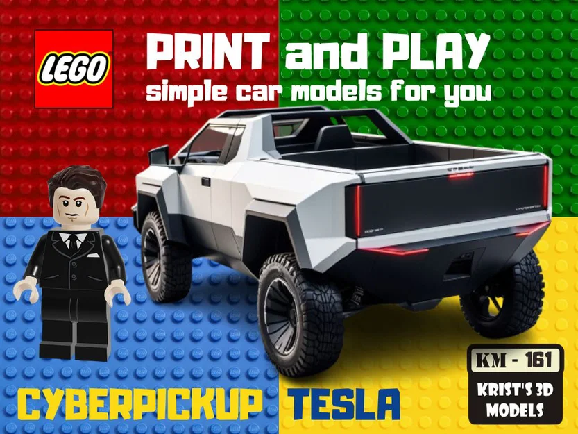 Mô hình xe Tesla Cyberpickup phong cách LEGO tự in 3D - Image 1