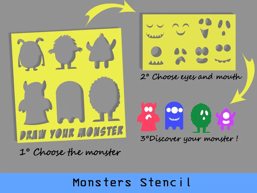Monsters Stencil – Bộ Stencil Ghép Vẽ Quái Vật - Image 1
