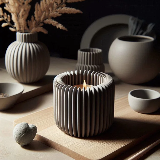 Nến/Đế Tealight Hiện Đại Vân Gân (Modern Ribbed Design Tealight Holder) - Image 1