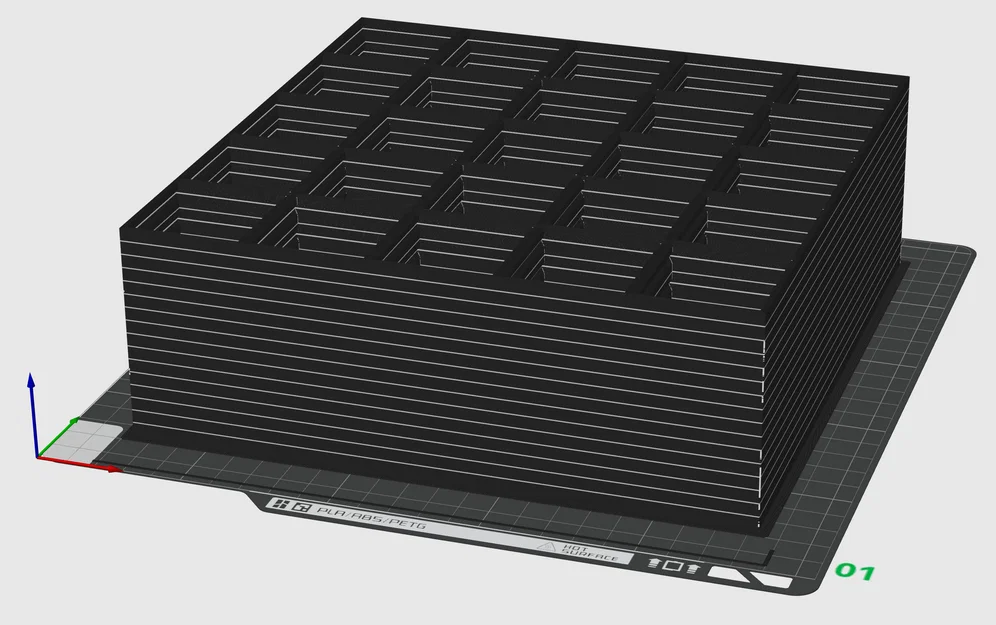 Đế Gridfinity 5x5 xếp chồng 16 lớp cho máy in Bambu Lab - Image 1