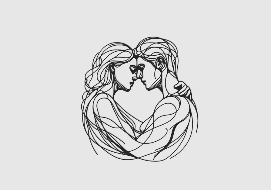 Trang trí treo tường line art cặp đôi yêu nhau - Image 1