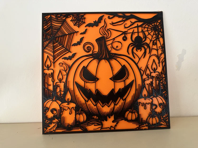 Tranh trang trí Halloween 3D bí ngô và nến độc đáo - Image 1