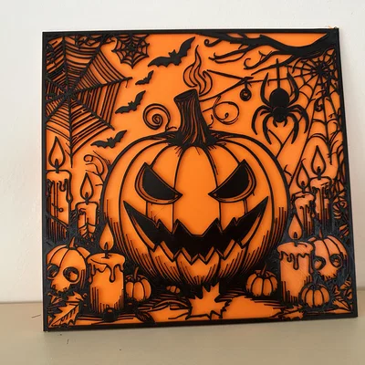 Tranh trang trí Halloween 3D bí ngô và nến độc đáo