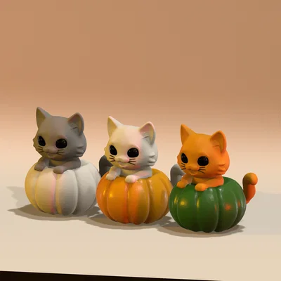 Mô hình mèo nhỏ ngồi trong bí ngô (Cat in pumpkin) trang trí 3D siêu yêu