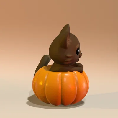 Mô hình mèo nhỏ ngồi trong bí ngô (Cat in pumpkin) trang trí 3D siêu yêu