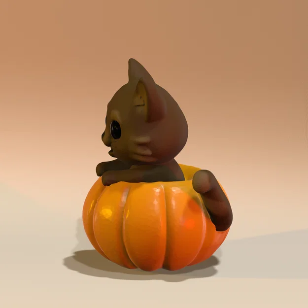 Mô hình mèo nhỏ ngồi trong bí ngô (Cat in pumpkin) trang trí 3D siêu yêu - Image 4