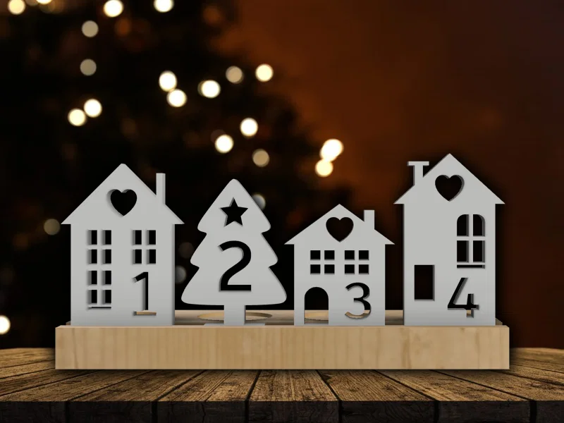 Vòng Nguyệt Quế Mùa Vọng – Tealight Holder 4 Ngôi Nhà (Advent Houses) - Image 1
