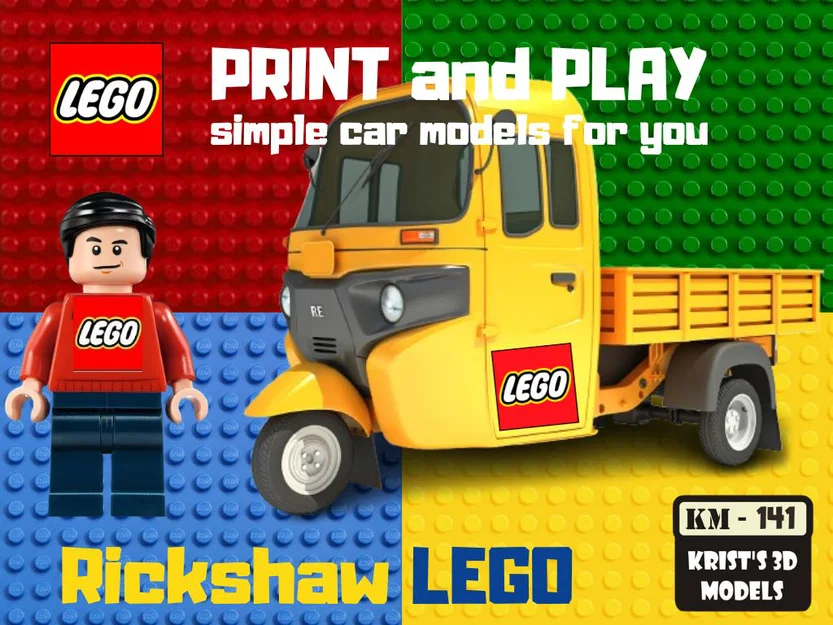 Mô hình xe ba bánh Rickshaw kiểu LEGO in 3D siêu dễ - Image 1