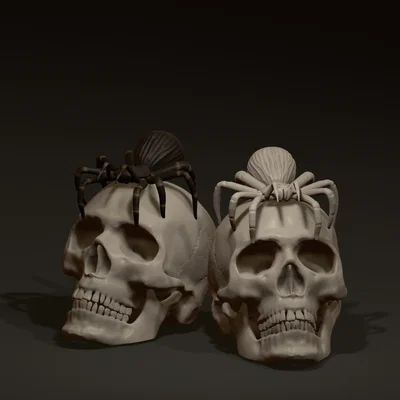 Mô hình in 3D Đầu lâu với Nhện (Skull with spider) trang trí Halloween