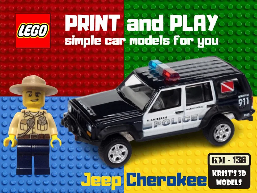 Mô hình xe cảnh sát Jeep Cherokee kết hợp LEGO cho máy in 3D - Image 1