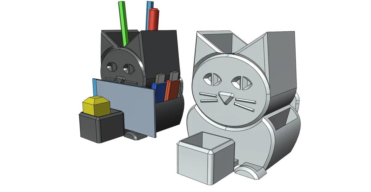 Hộp đựng bút để bàn hình mèo 3D (Cat Pencil Holder) in không cần support - Image 1