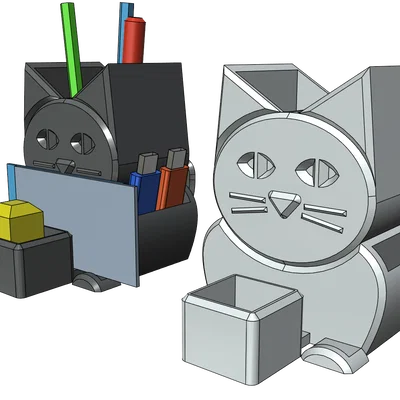Hộp đựng bút để bàn hình mèo 3D (Cat Pencil Holder) in không cần support