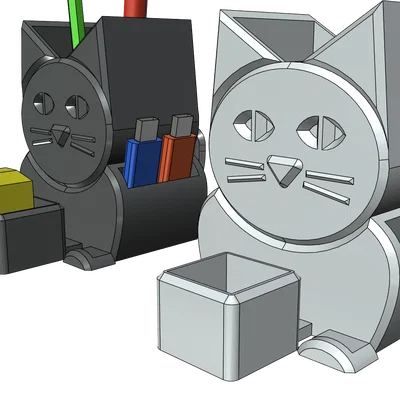 Hộp đựng bút để bàn hình mèo 3D (Cat Pencil Holder) in không cần support