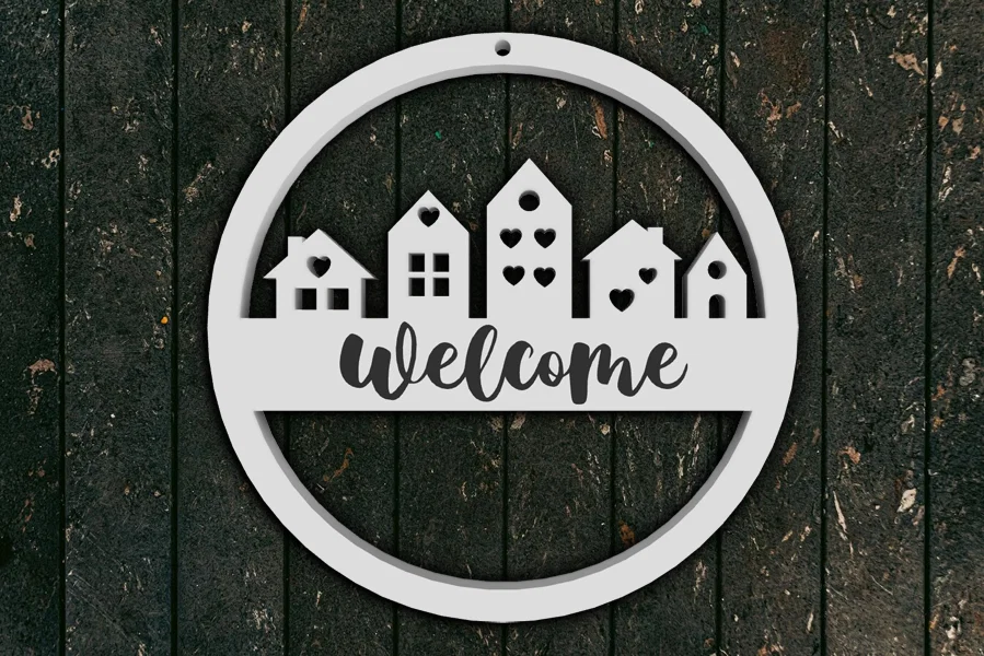 Bảng Welcome treo cửa dạng vòng hoa có móc treo trang trí nhà - Image 1