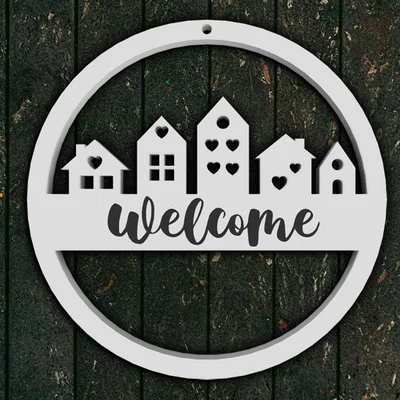 Bảng Welcome treo cửa dạng vòng hoa có móc treo trang trí nhà