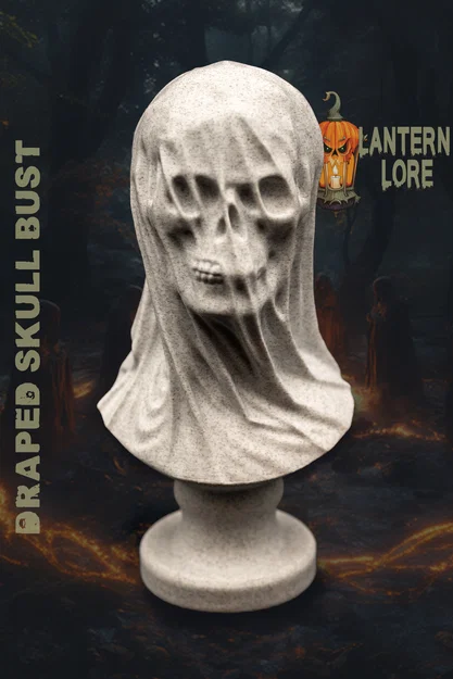 Tượng Bust Đầu Lâu Phủ Vải (Pre Supported) – Draped Skull Bust - Image 1