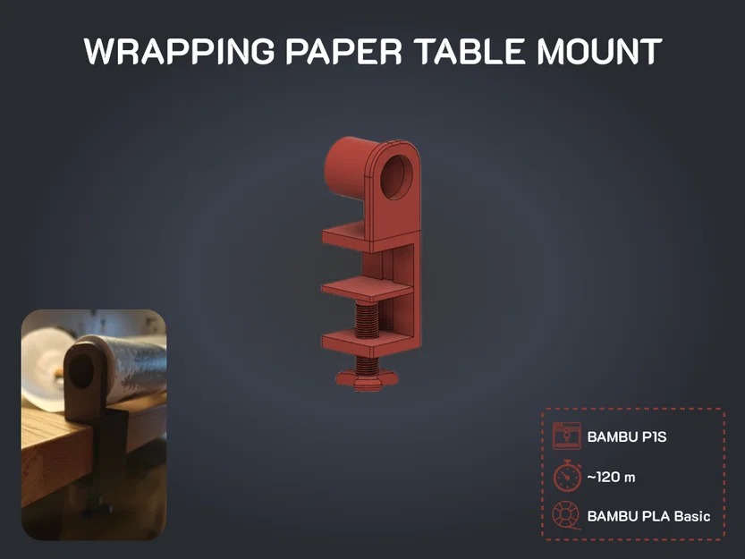 Giá kẹp cuộn giấy gói quà gắn bàn (Wrapping Paper Table Mount) - Image 1