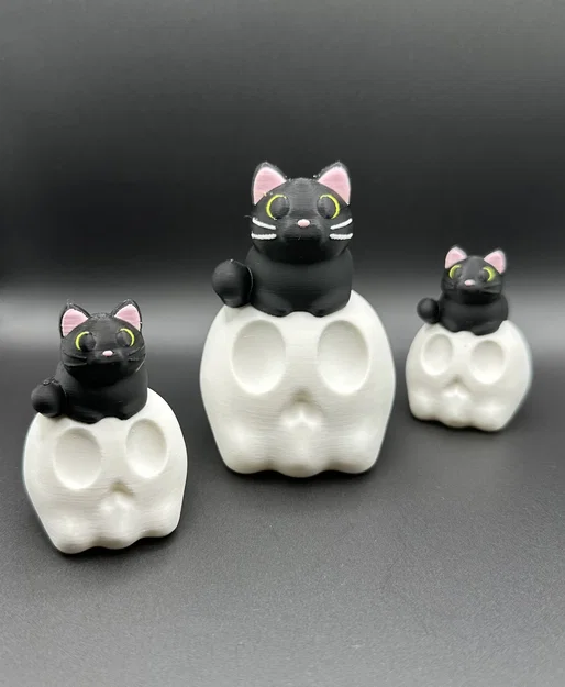 Mèo Đen Ngồi Trên Đầu Lâu (Black Cat on Skull) - Image 1