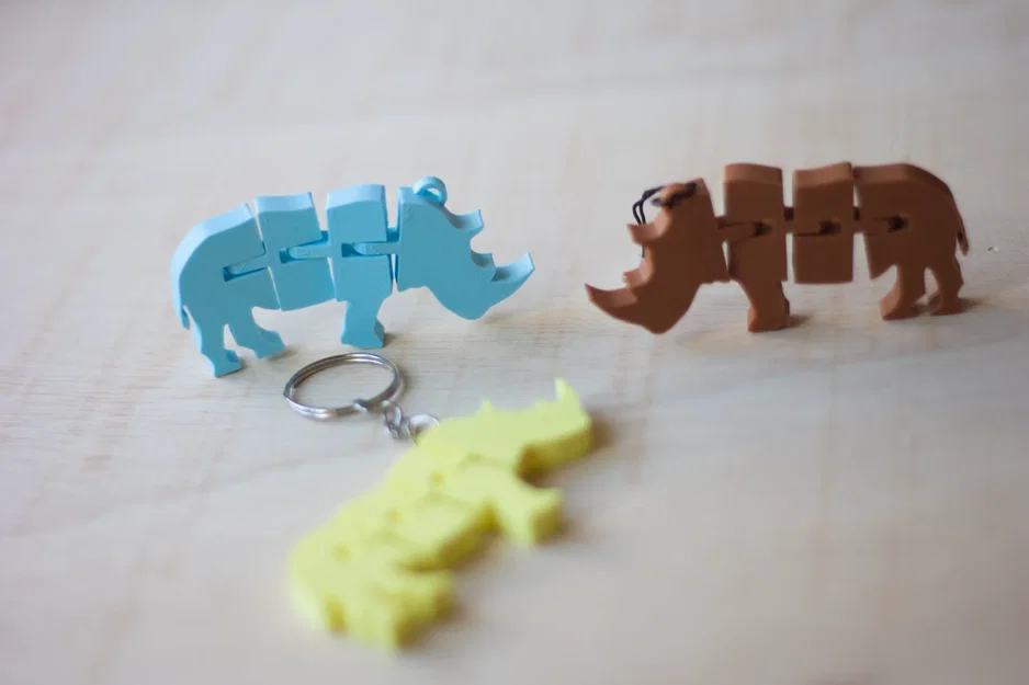 Móc khóa tê giác khớp nối Flexi Rhinoceros in 3D siêu dễ thương - Image 1