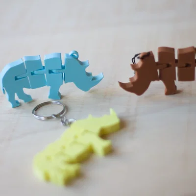 Móc khóa tê giác khớp nối Flexi Rhinoceros in 3D siêu dễ thương