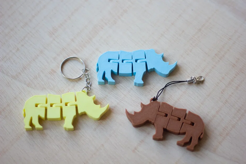 Móc khóa tê giác khớp nối Flexi Rhinoceros in 3D siêu dễ thương - Image 2