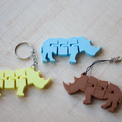 Móc khóa tê giác khớp nối Flexi Rhinoceros in 3D siêu dễ thương