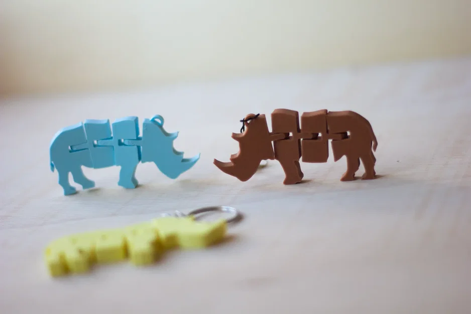 Móc khóa tê giác khớp nối Flexi Rhinoceros in 3D siêu dễ thương - Image 3