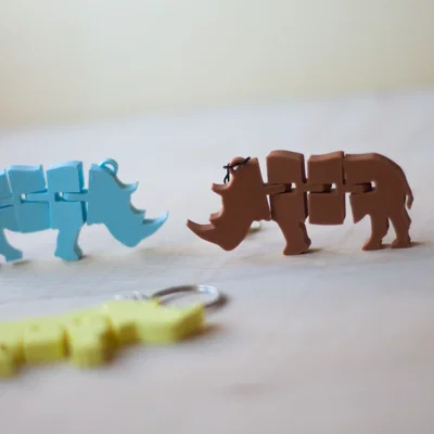 Móc khóa tê giác khớp nối Flexi Rhinoceros in 3D siêu dễ thương