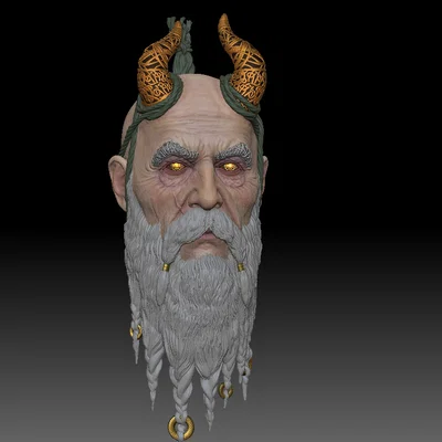 Mô hình 3D đầu nhân vật Mimir từ God of War Ragnarok siêu chi tiết