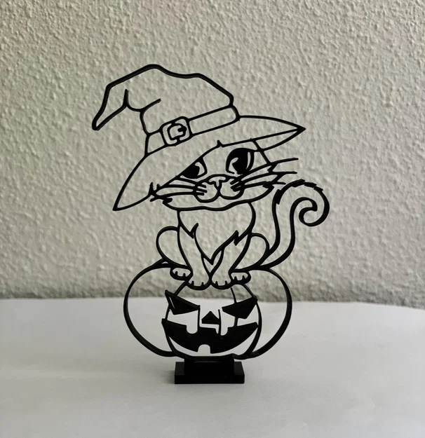 Mô hình trang trí mèo Halloween dạng Line art in 3D đẹp mắt - Image 1